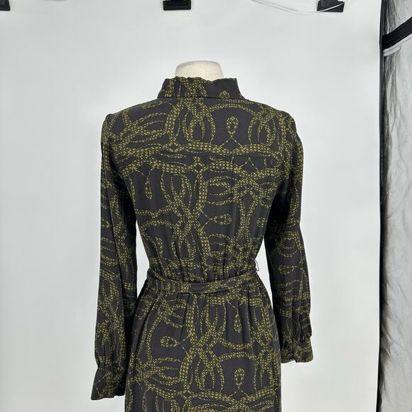 Richard Allan x H&M Shirt Dress Brown Green Printed Pattern Dress Women’s Sz 6 - Picture 5 of 12